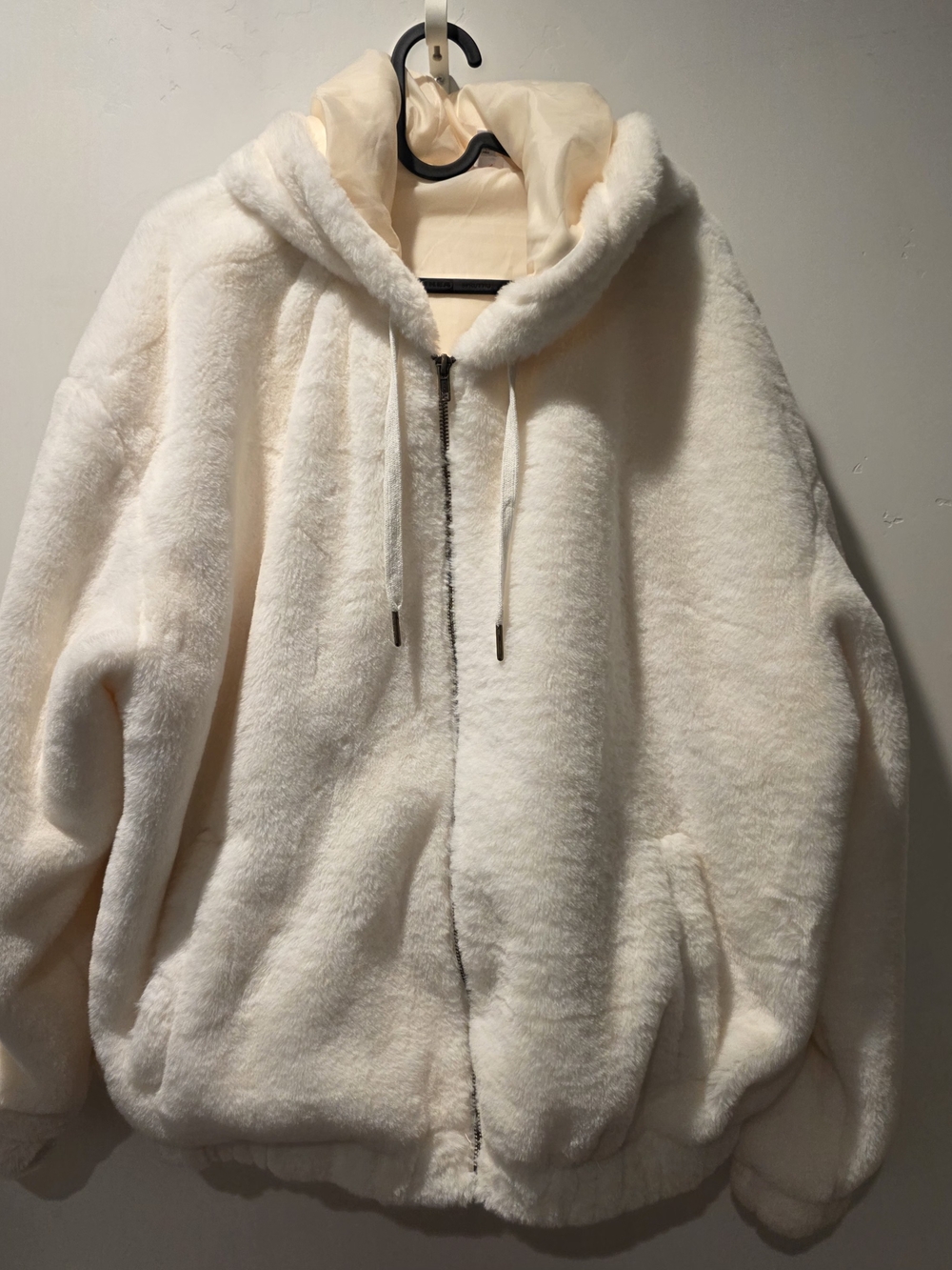 Plush Hooded Zip Jacket - Cream - Picture 1 of 15